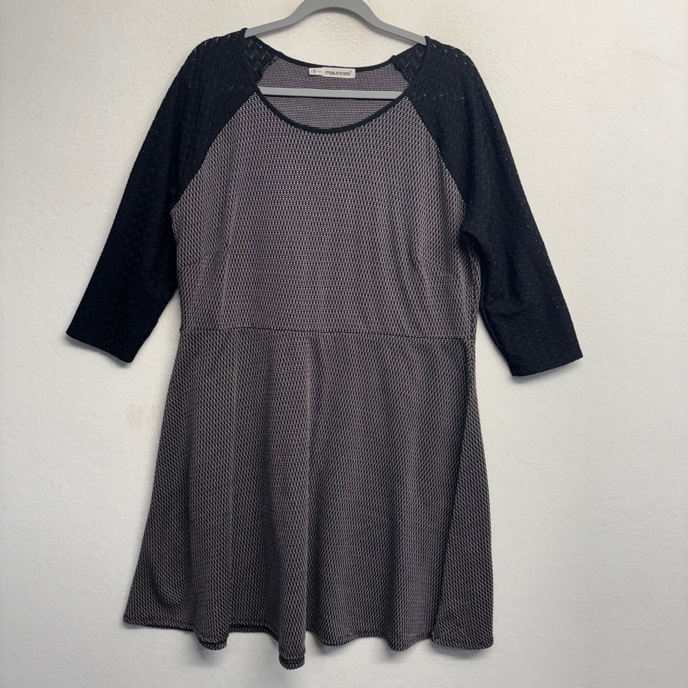 Maurices Raglan Lace Sleeve Mini Dress 1X Stripe‎ Black White